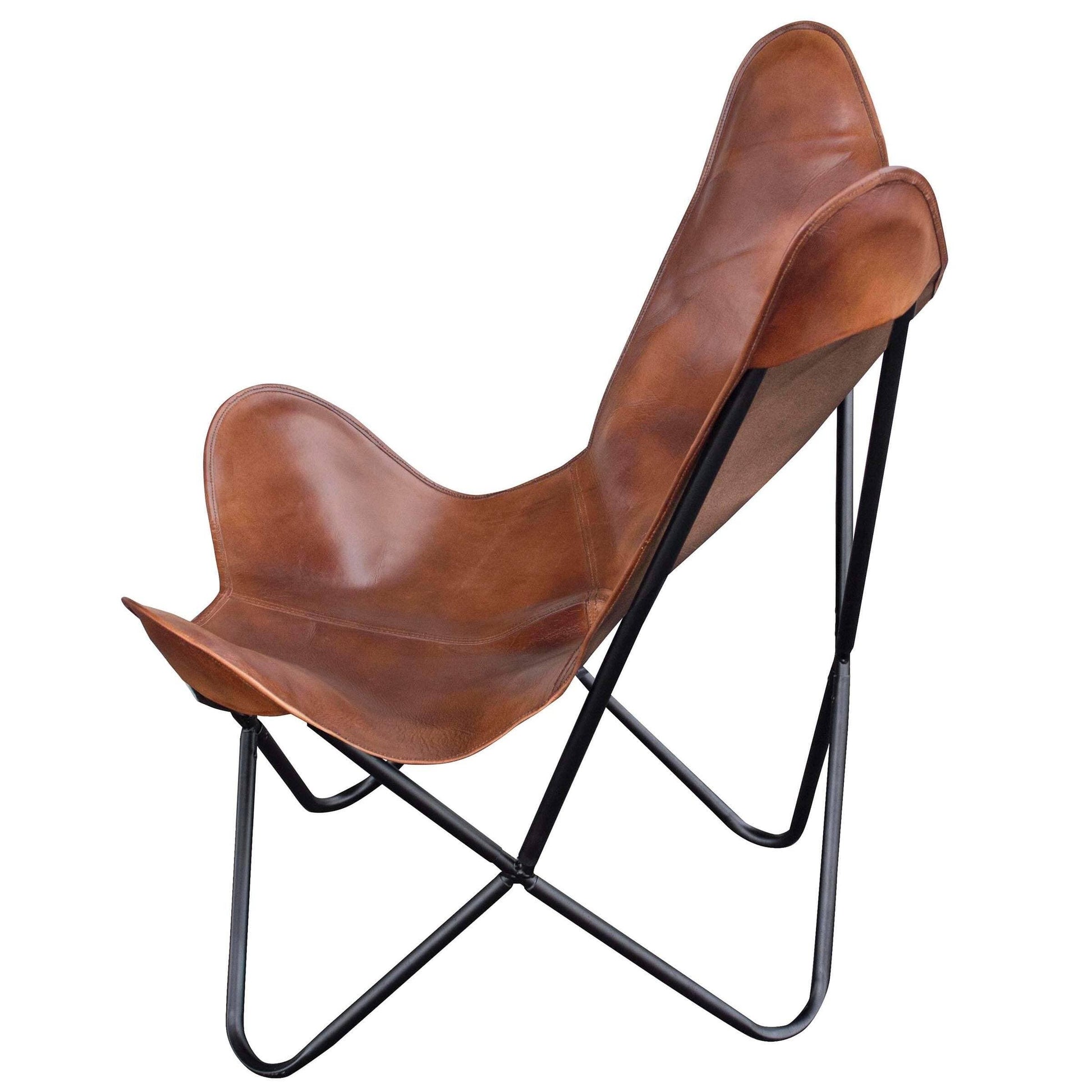 Handmade Leather Butterfly Chair in Natural Tan, 2 Piece Set Classy Leather Bags 