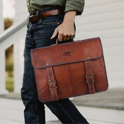 leather laptop backpack men's