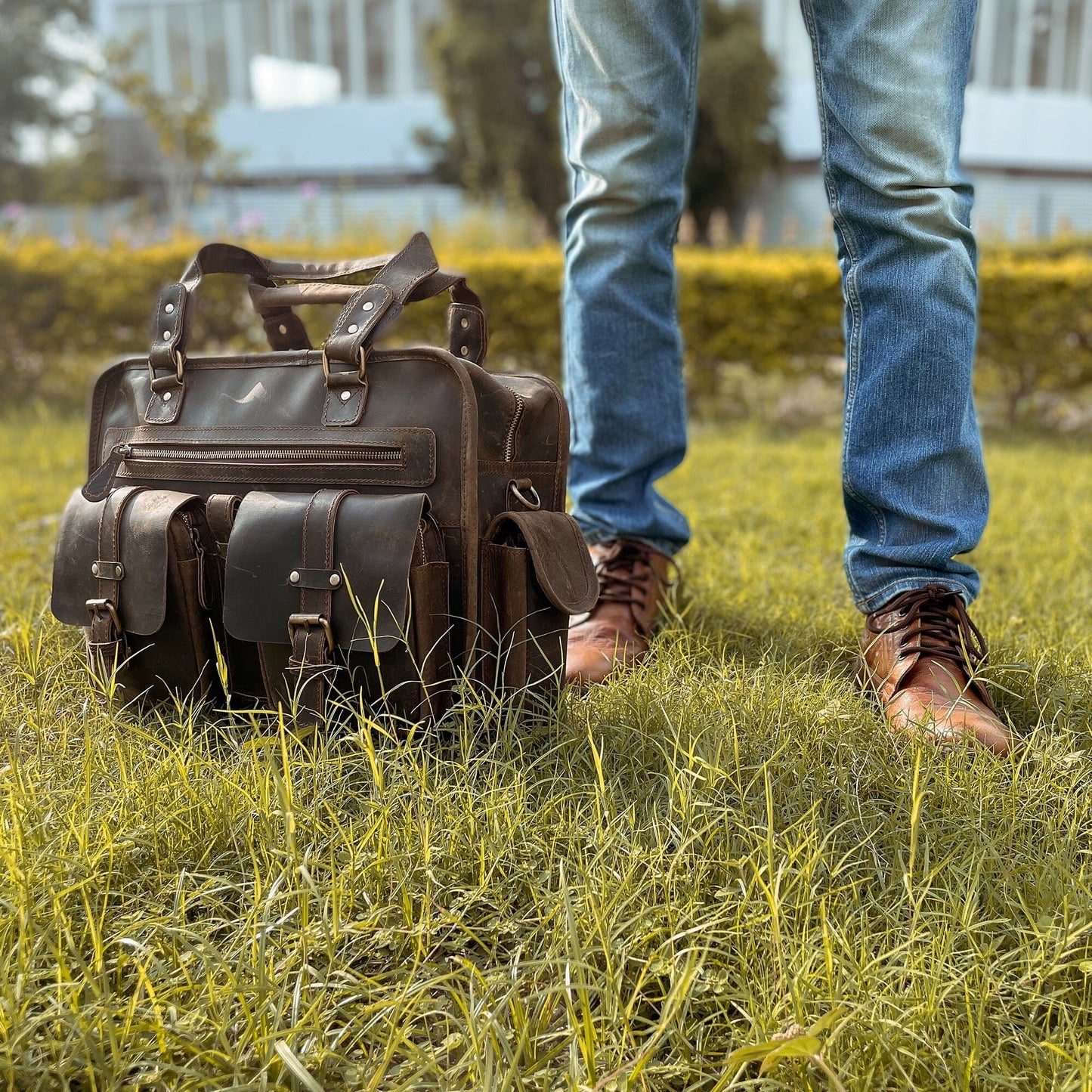 Vintage Brown Leather Laptop Briefcase Bag