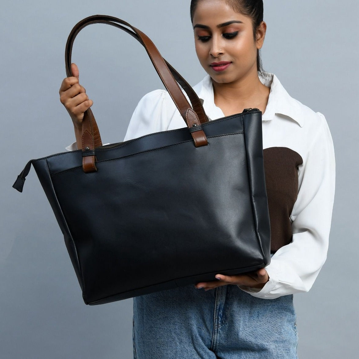 Portland Leather Tote with Zipper