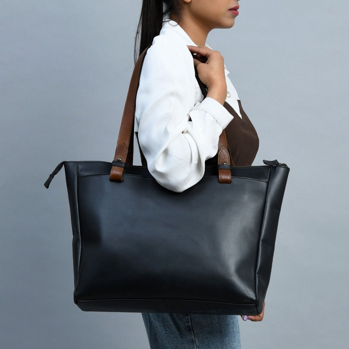 Portland Leather Tote with Zipper