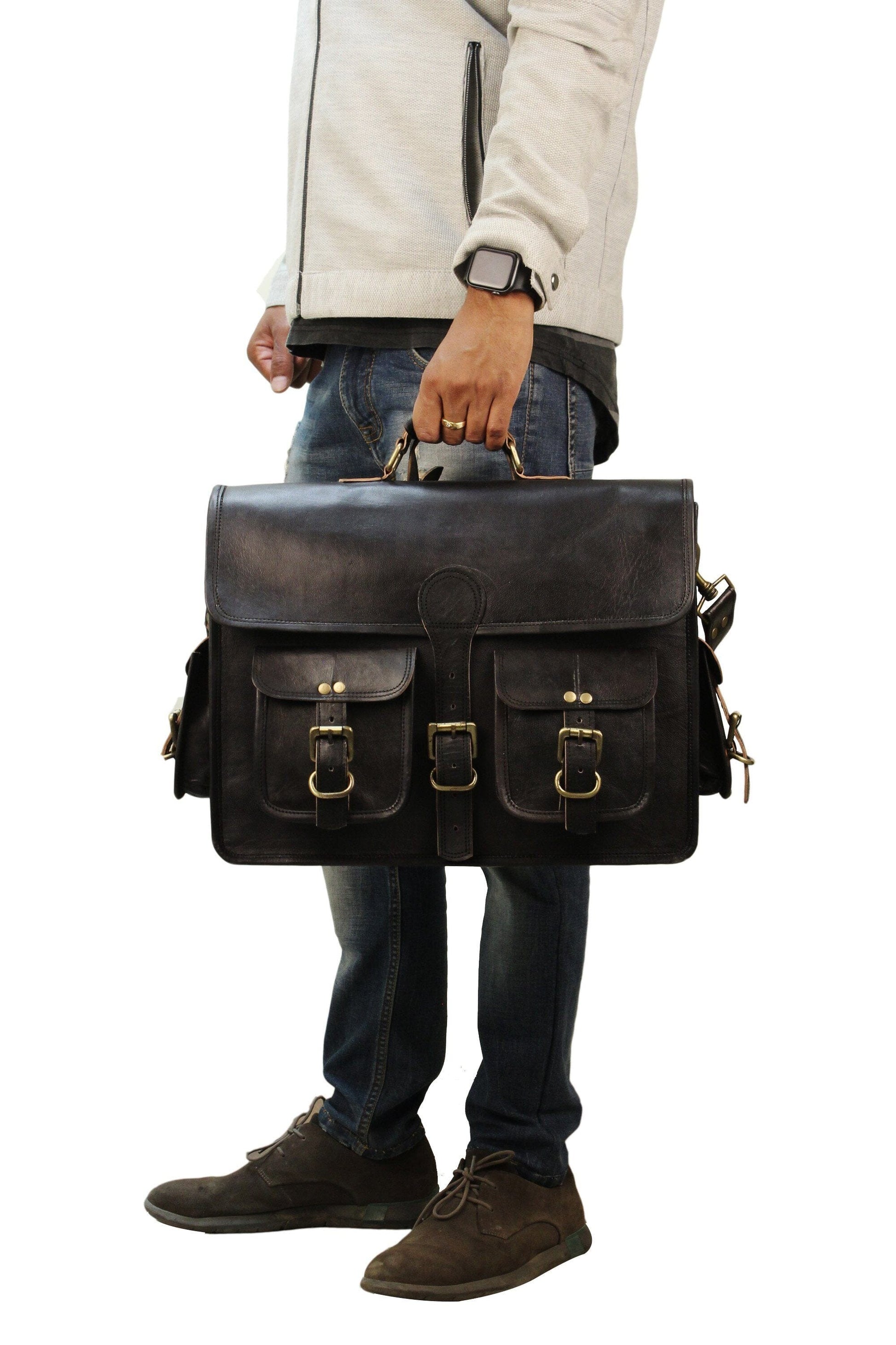 Black Leather Laptop Messenger Bags