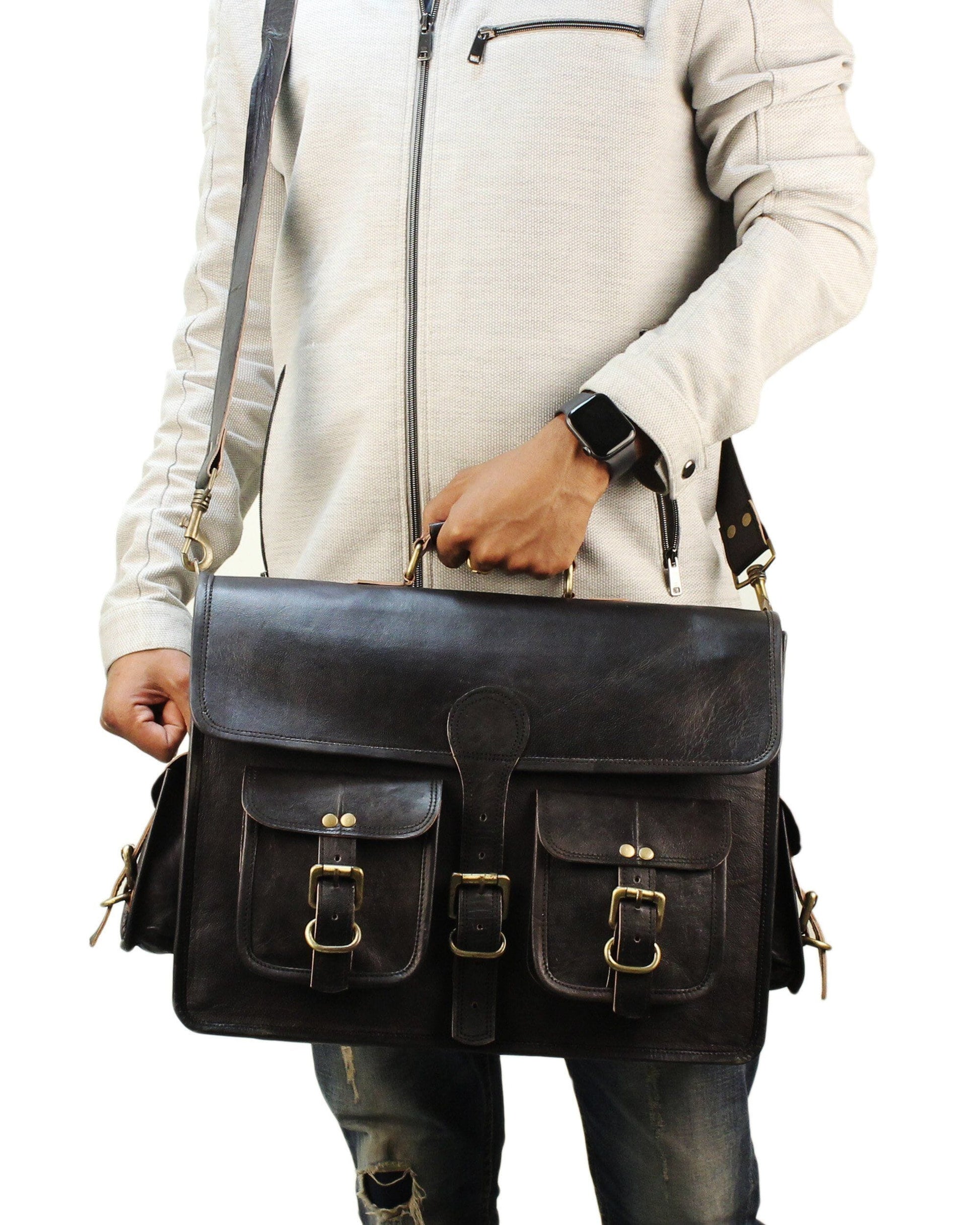 Black Leather Laptop Messenger Bags