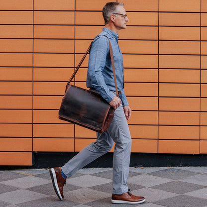 brown leather laptop bag