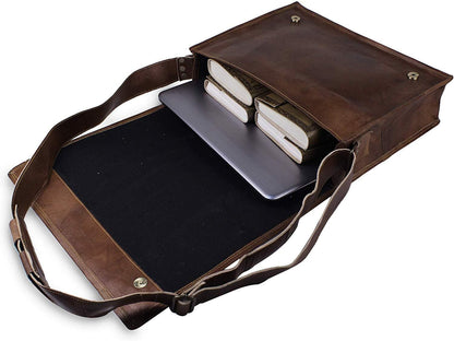 brown leather messenger bag