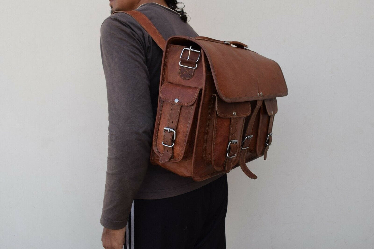 cheap brown leather messenger bag