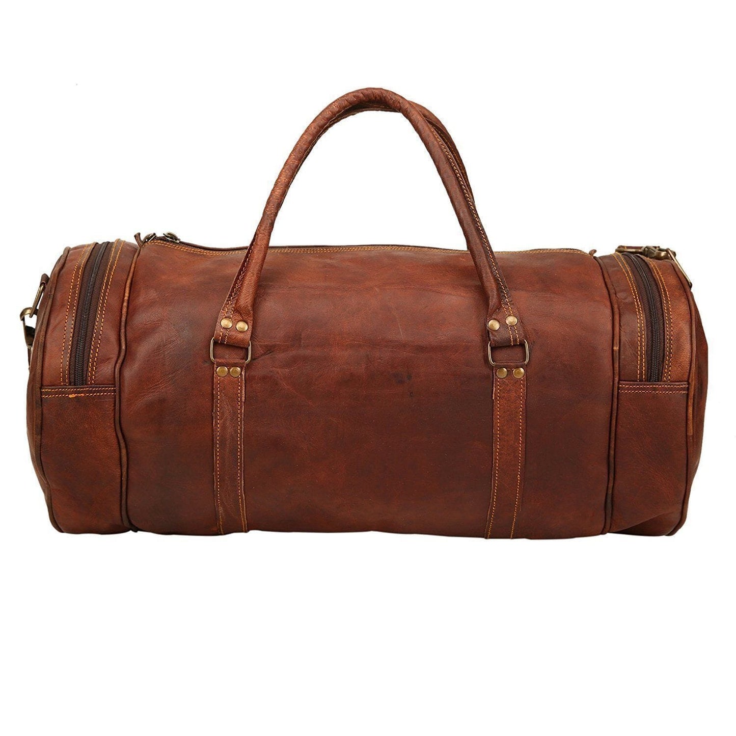 Round Leather Duffle Gym Sports Travel Bag hmkrafts 