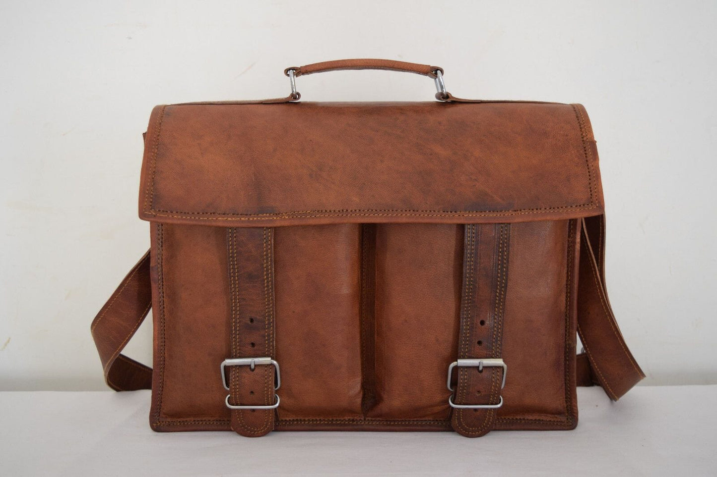 mens brown leather laptop messenger briefcase bag in USA