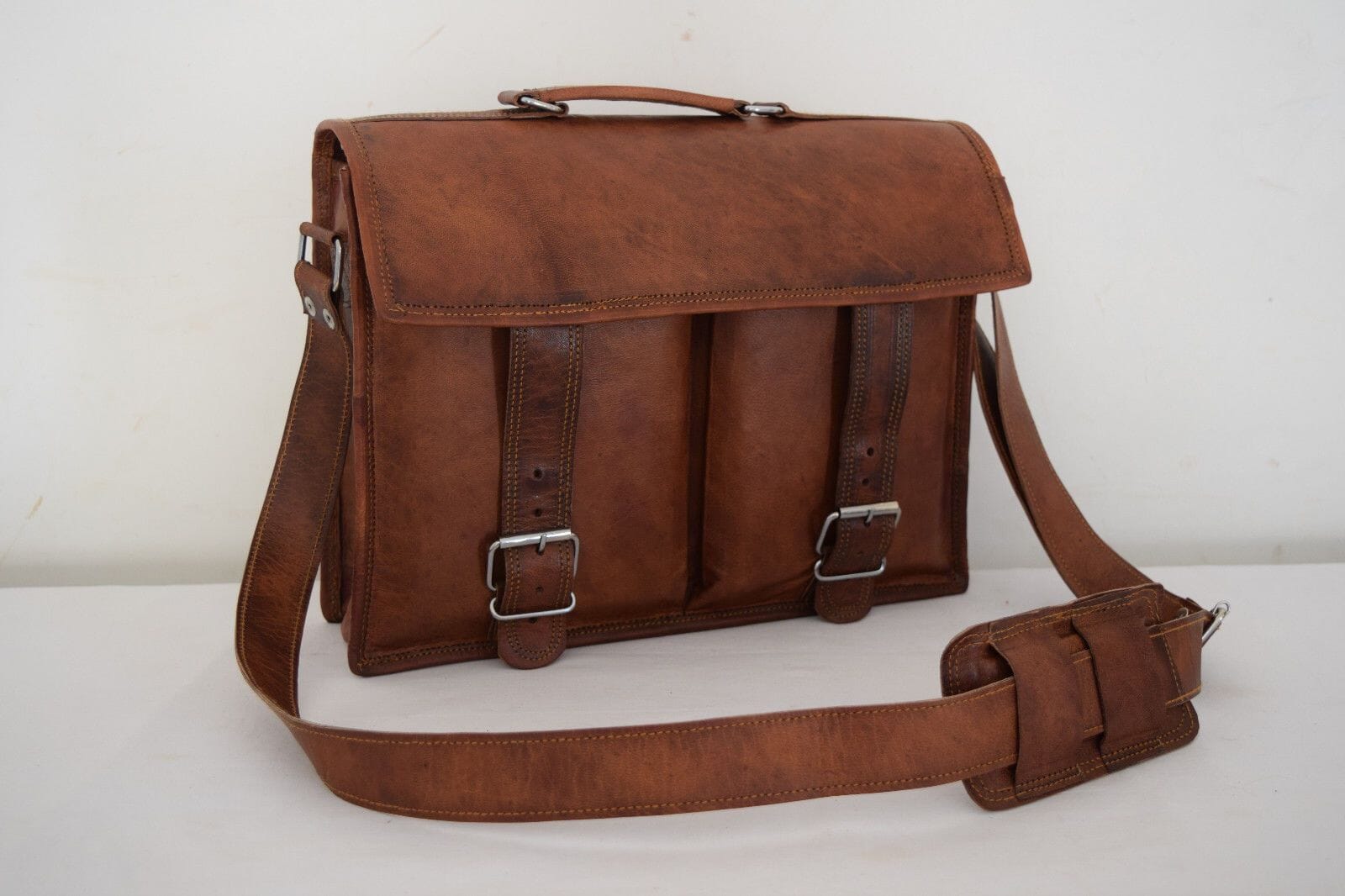 mens brown leather laptop messenger briefcase bag in USA