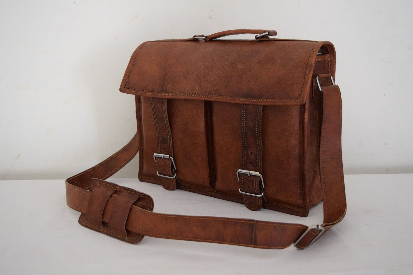 mens brown leather laptop messenger briefcase bag in USA