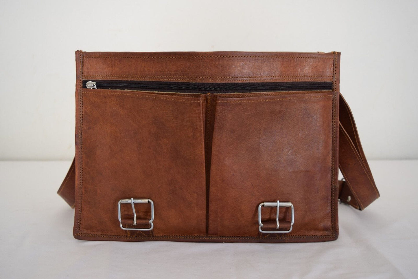 mens brown leather laptop messenger briefcase bag in USA